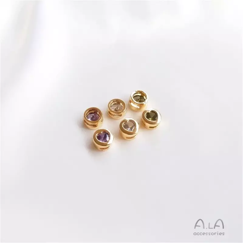 14K Gold-clad Love Zircon Inlaid Round Small Bead Clavicle Pendant Diy Bracelet Jewelry Loose Bead Accessories C169
