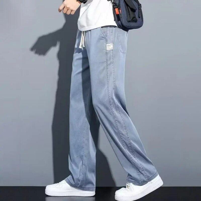 Moletom estilo japonês masculino, perna larga, bolsos laterais, cintura com cordão, monocromático, calça de corrida, academia