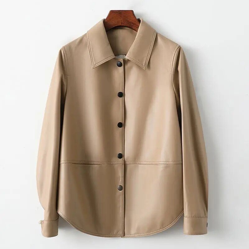 เสื้อแจ็คเก็ตหนังแกะ100สำหรับผู้หญิงเสื้อแจ็คเก็ตหนังแท้สินค้าใหม่สำหรับฤดูใบไม้ผลิ2023