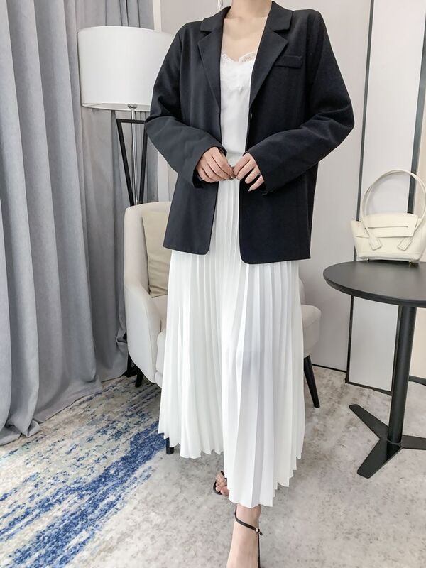 Женская плиссированная юбка средней длины, белая облегающая трапециевидная юбка с высокой талией, на весну/лето, 2024