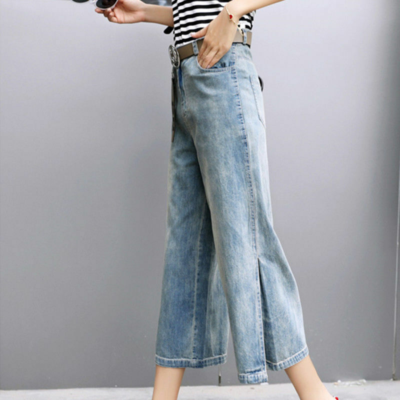 Jeansy 2023 wiosna/lato nowe damskie cienkie spodnie z szerokimi nogawkami szczupła moda wysoki stan dżinsowe spodnie w stylu Casual