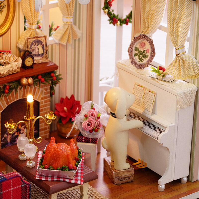 CUTEBEE DIY Rumah Boneka Miniatur Kayu Rumah Boneka dengan Mainan Furnitur untuk Anak-anak Hadiah Natal