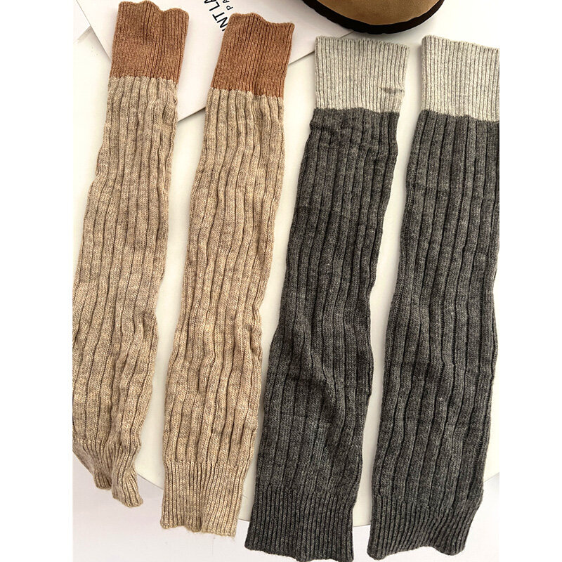 Вязаные бархатные контрастные лоскутные носки с овечьими носками, женские теплые однотонные теплые носки в разложенном виде
