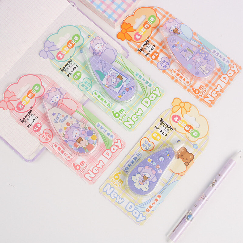 5mm 6m kawaii Highlighter Correction Tape Cute Multi Labeling Marking Masking Tape Erasable Marker Silky Tape for School Office