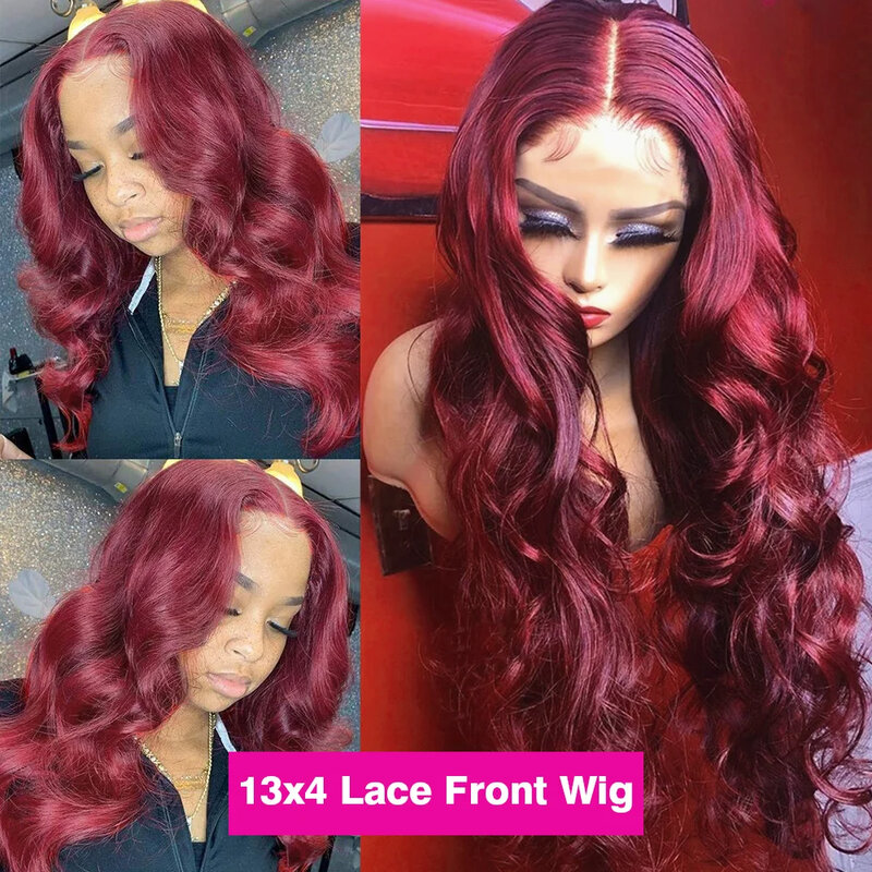 Body Wave Burgundy 13x4 HD Lace Frontal Human Hair Wig For Women 13X6 Lace Front Wigs Glueless Pre Plucked 99J Colored Wig