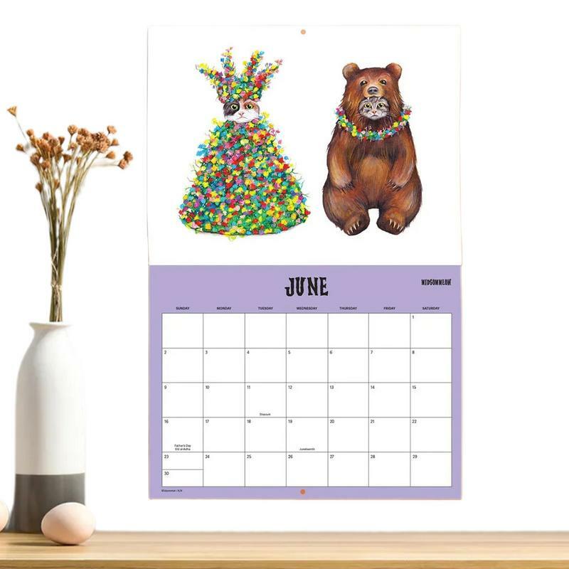 Calendario de pared 2024 divertido, calendario mensual de pared de 12 meses, bonito y colgante, planificador diario con giro