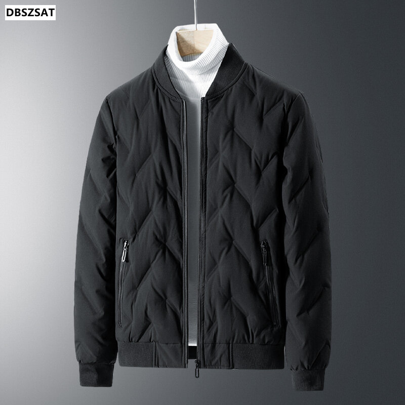 M-4xl Mens White Duck Down Jacket Winter Male Coats Zipper Striped Short Style Stand Collar Casual Outerwear Clothes Hy197
