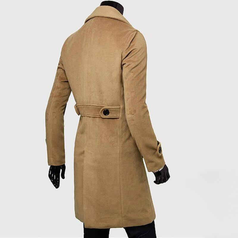 Męska płaszcze wełniane klapa długi płaszcz kurtka dwurzędowy jednokolorowy płaszcz jesienno-zimowy gruby długi płaszcz znosić