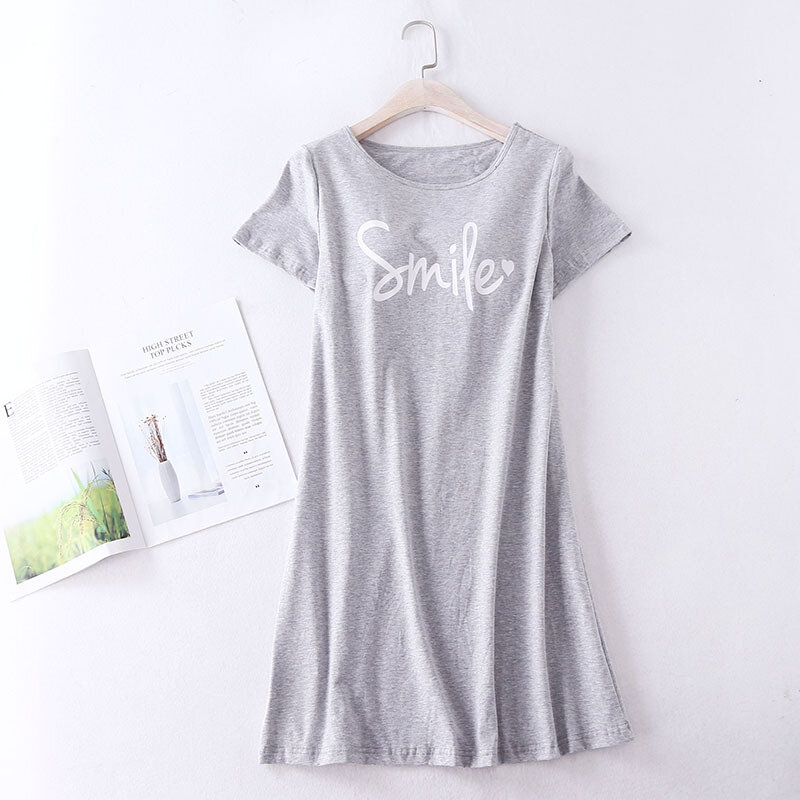 Cotton Woman Pajamas Summer Sleepwear Women's Chest Pad Nightgowns One Pieces Night Dress Loose Home Wear Dress Letter Nightie