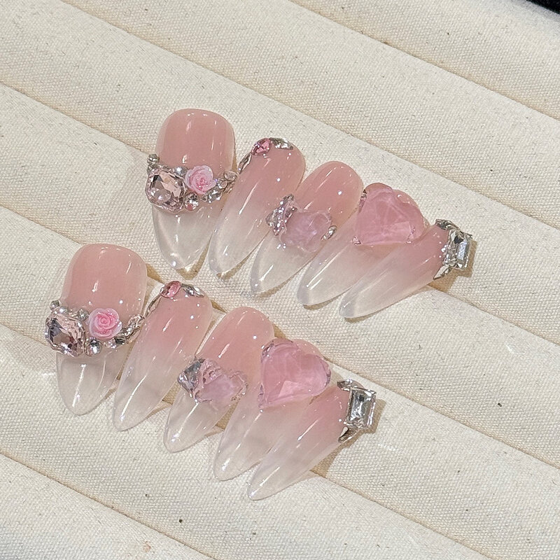 10 шт., накладные ногти ручной работы розового цвета