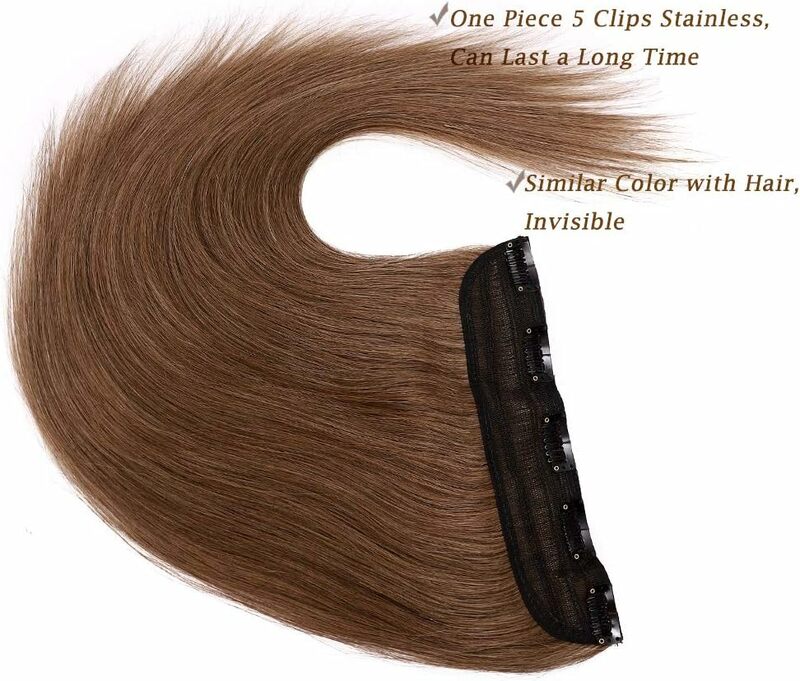 Włosy doczepiane Clip in jeden kawałek 5 klipsów 120g miękkiego proste jedwabne włosy #6 jasnobrązowy 3/4 na całą głowę w kształcie wątku grubsze włosy