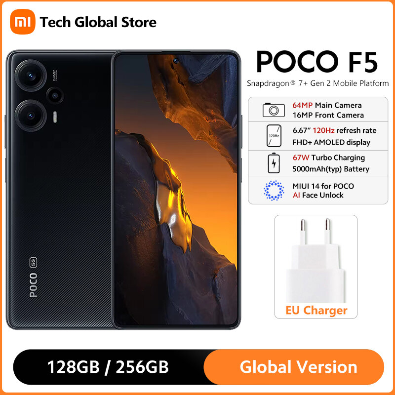 Смартфон POCO F5 5G, Snapdragon 7 + Gen 2, 6,67 дюйма, AMOLED дисплей 120 Гц, тройная камера 64 мп, аккумулятор 5000 мАч