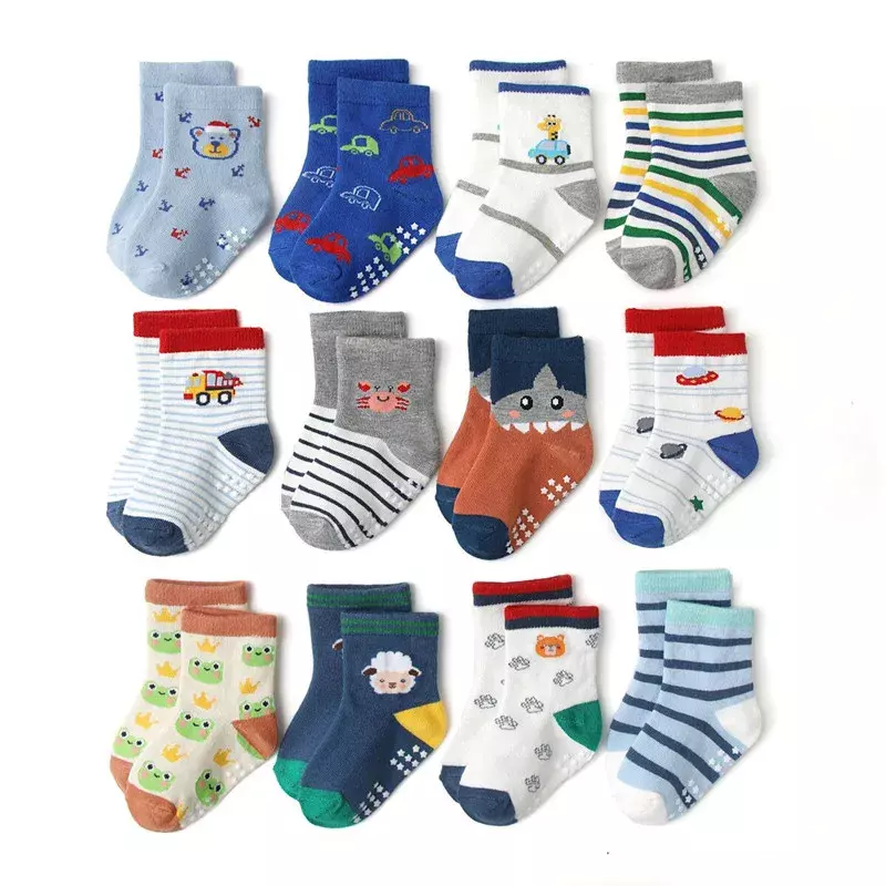 5 пар/лот, Носки с рисунком для малышей детские Нескользящие носки для маленьких мальчиков 1-3 лет