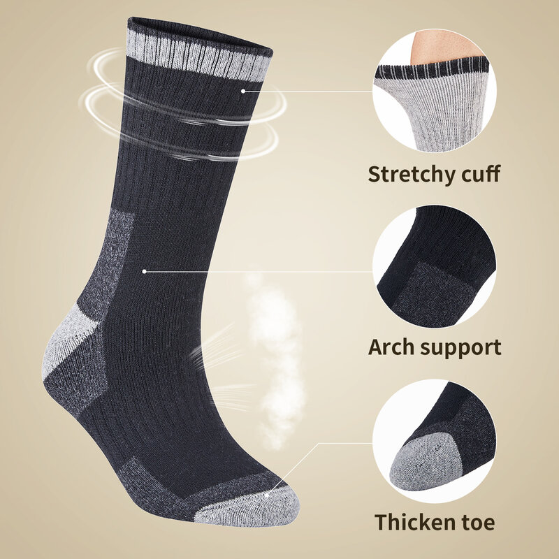 5 Pairs Merino Wool Socks for Men Winter Thick Thermal Casual Wool Socks Cosy Warm Snow Hiking Socks for Outdoor Sports