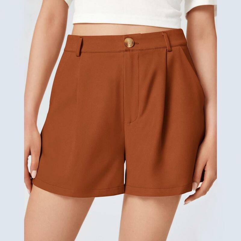High Waisted Women Shorts Elegant Women's High Waist A-line Shorts with Pockets for Office Wear Business Style Chic Button