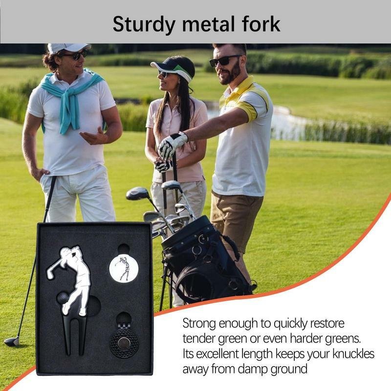Markeringen Voor Golf Golf Ball Marker Vork En Hoed Clip In Metalen Draagbare Golfbal Markers Op De Baan Accessoires Divot Reparatie Tool