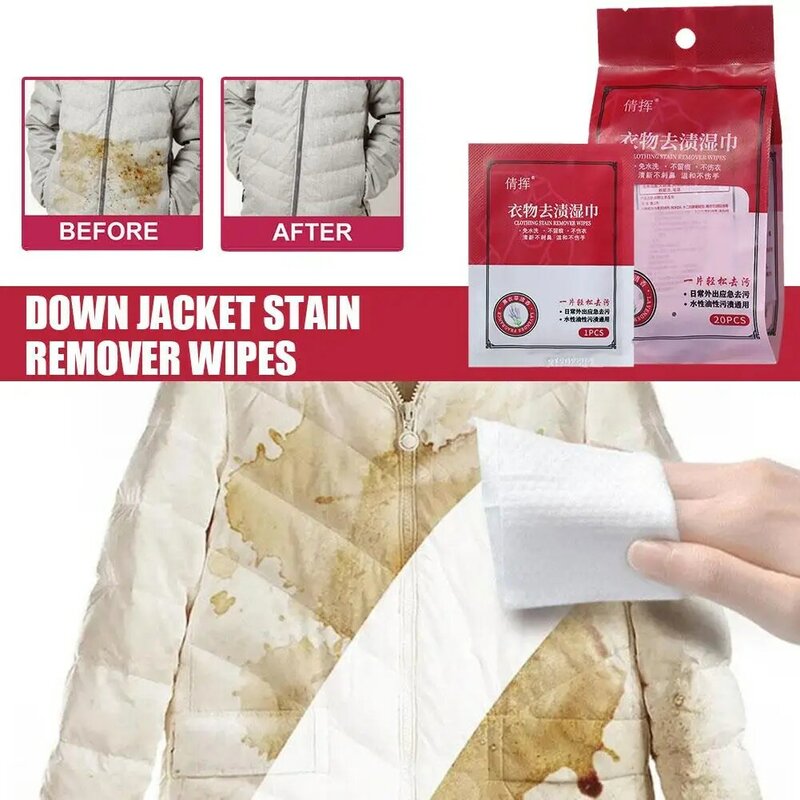 Clothes Cleaning Wipes, Individually Packaged Clothes Wipes Jacket Stain Cleaning Down Wet Wipes Remover Wipes Removal T6E1