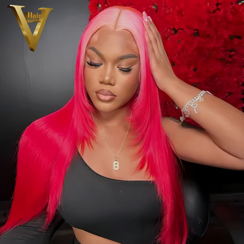 Glueless Straight Dark Pink Wigs For Women 13X4 13X6 Transparent Lace Front Wig Preplucked Hairline Brazilian Human Hair Wigs