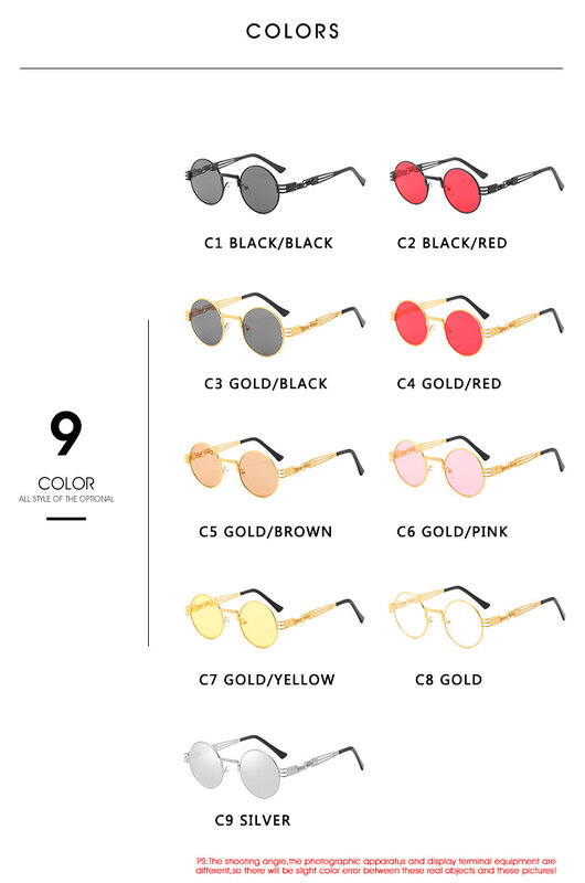 القوطية Steampunk من النظارات الشمسية الرجال النساء خمر المعادن جولة نظارات شمسية العلامة التجارية مصمم الأزياء حملق مرآة عالية الجودة UV400