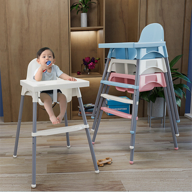 유아용 키즈 하이 체어, 키즈 단색 식탁 의자, 높이 조절 가능, 발판 디너 플레이트 및 안전 벨트 포함, 수유 의자