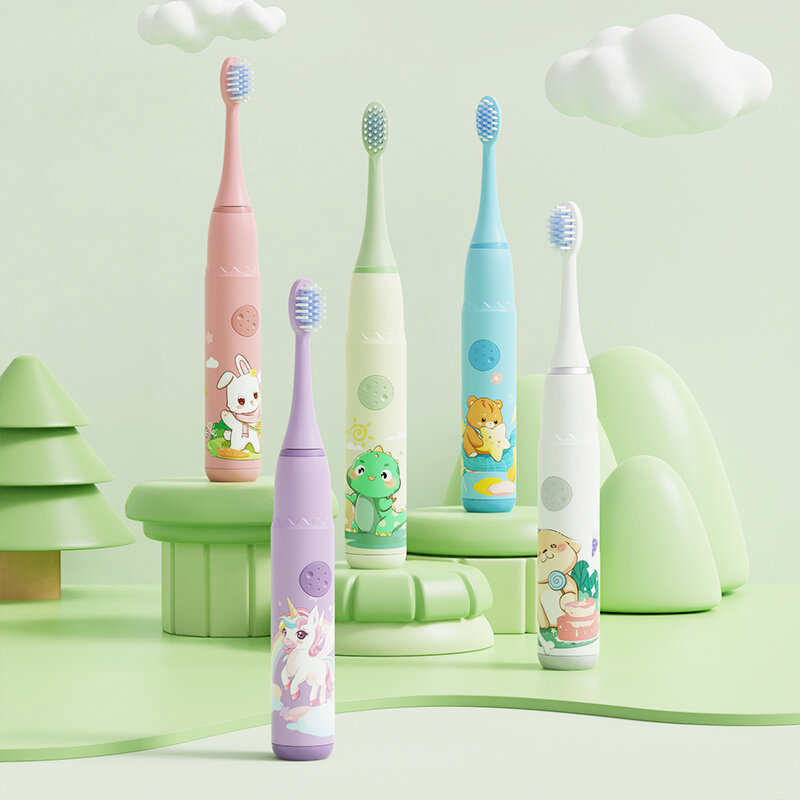Escova de dentes elétrica das crianças sonic bonito coelho dos desenhos animados dentes limpeza clareamento cerda macia cabeça da escova para crianças j259