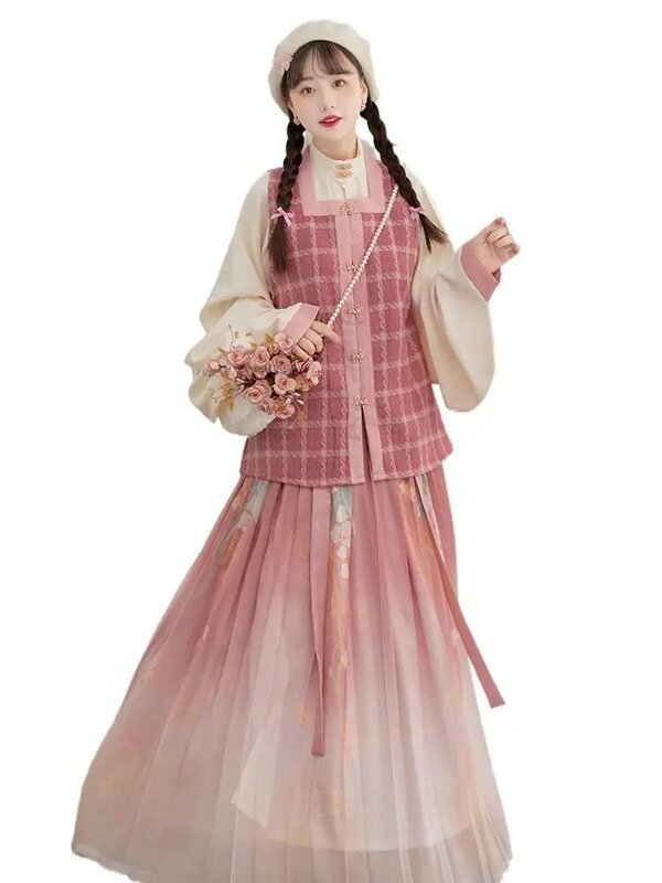 Китайская женская традиционная одежда ханьфу династии Мин, с рукавом Пипа, улучшенная Китайская традиционная одежда, Модернизированный костюм старой принцессы ханьфу