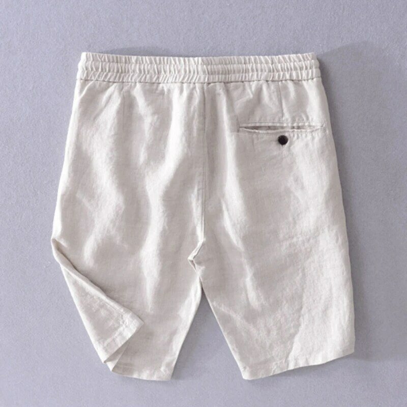 2024 Summer NewBeach Casual Pure Linen Shorts Men Clothing Breathable Straight Elastic Waist Drawstring Men Pants FY7502