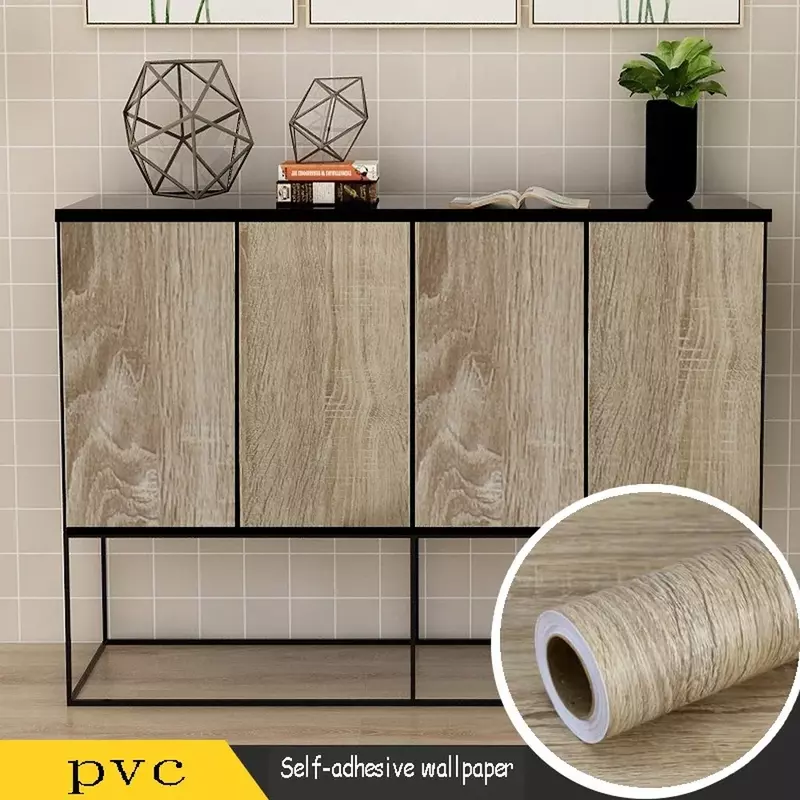 Stiker PVC Serat Kayu untuk Lemari Pakaian Furnitur Meja Kertas Dinding Dapat Dilepas Perekat Diri Tahan Air Dekorasi Rumah Film