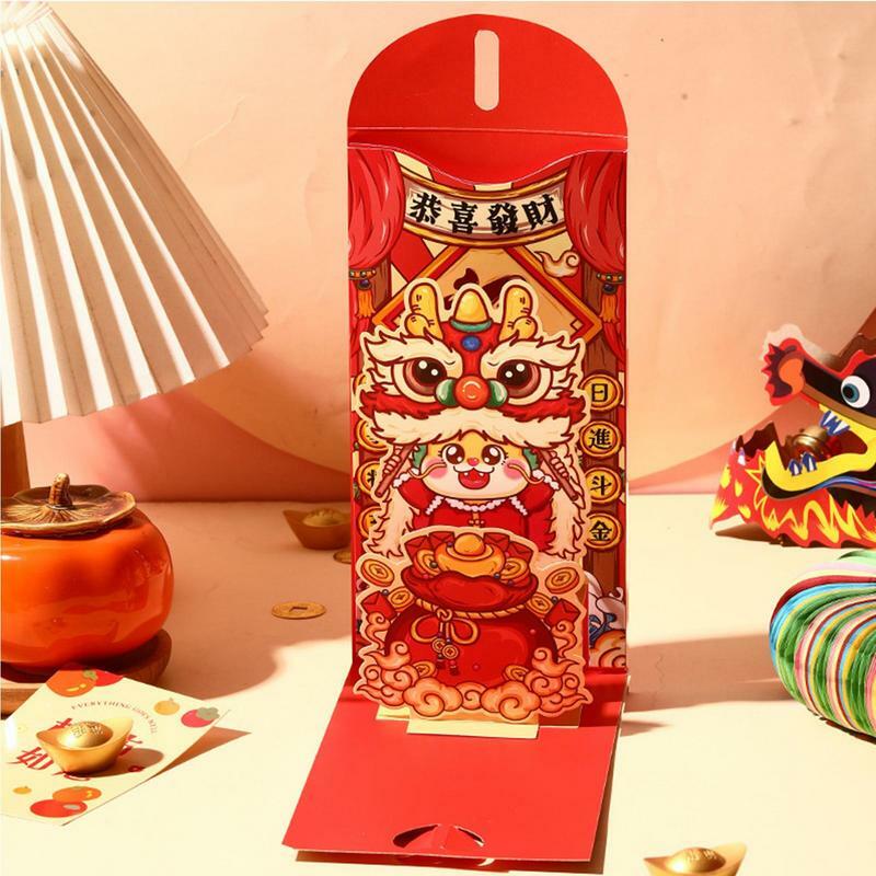 Enveloppes rouges 3D de l'année du dragon chinois, nouveaux sacs d'argent, forme mignonne, 3.9x7.9 pouces, 1 pièce
