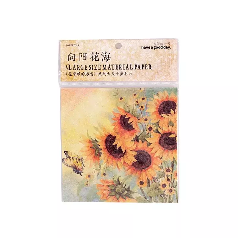 30 hojas de papel Base ramo girasol flores literarias Material cuenta de mano álbum de recortes decorativo mariposa papelería DIY