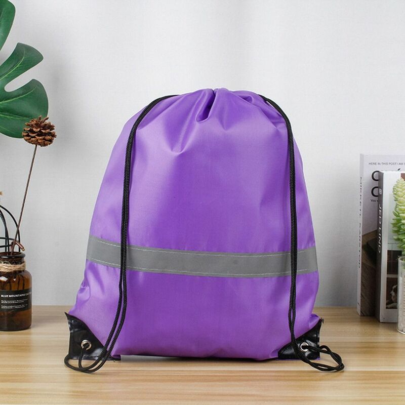 Водонепроницаемая нейлоновая спортивная сумка на плечо со светоотражающей полосой спортивный рюкзак на шнурке 210D из полиэстера, Складная портативная сумка для фитнеса