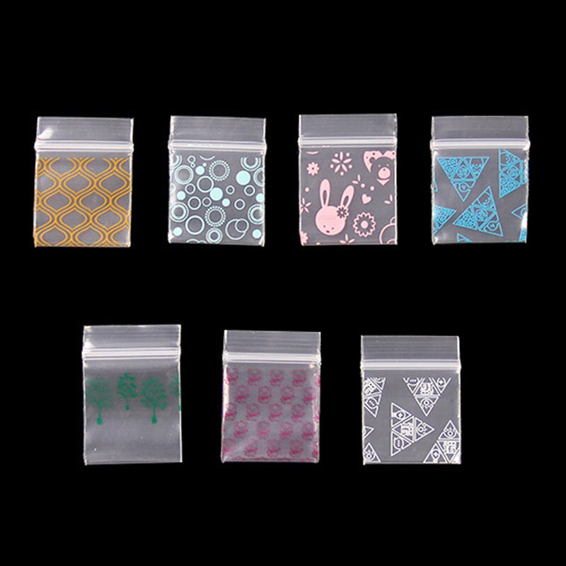Cartoon Printing Plastic Packaging Bag, Ziplock Bag, Engrossar Medicinal Powder Seal Bag, Pill Jewelry Bag, 3x4cm, 100Pcs