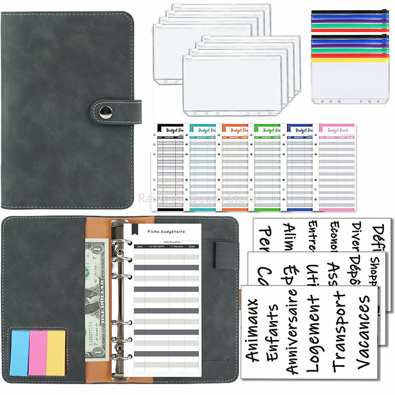 PU Leather Orçamento Binder Notebook, Envelopes de dinheiro Set, bolsos, dinheiro Saving Bill Organizer, 6 pcs, A6, 2024