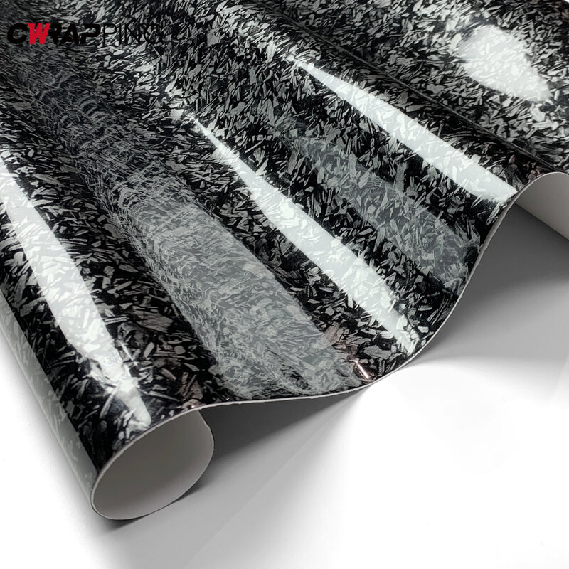 High Quality Black PET Forged Carbon Fibre Vinyl Wrap Film Roll Waterproof Adhesive Sticker Auto Wrap Foil Film Car Accessories