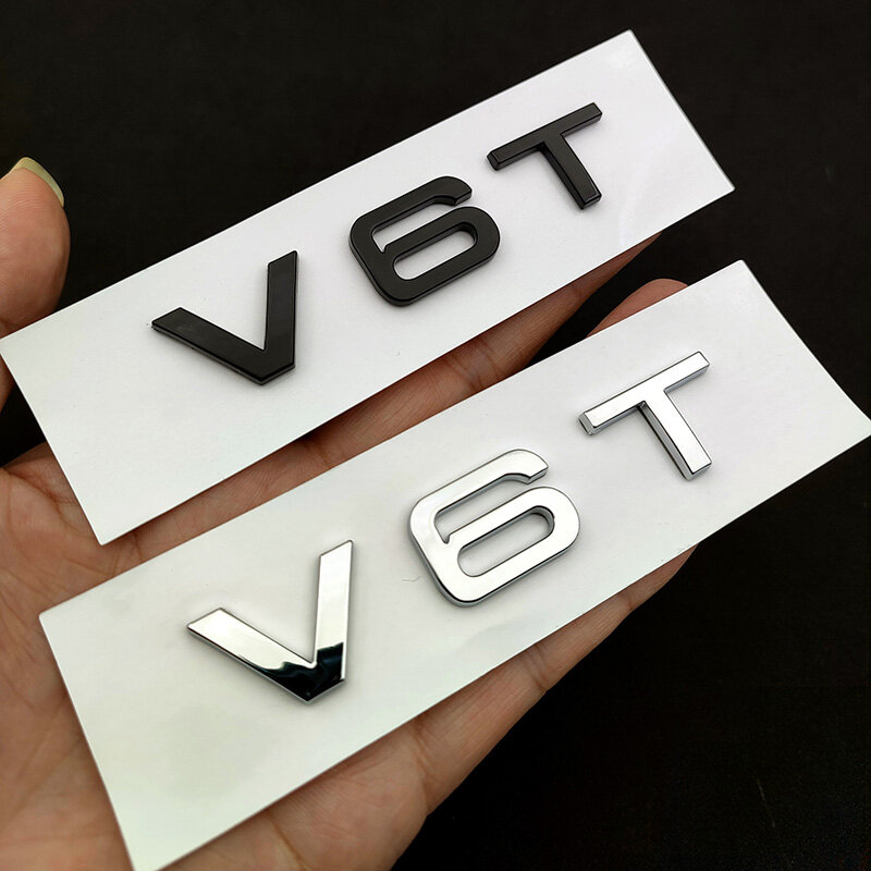 3d ABS Chrome Black V6T Logo Number Letters Car Fender V6 T Emblem Badge Decal For Audi A6 C7 A4 4 S4 V6T Sticker Accessories