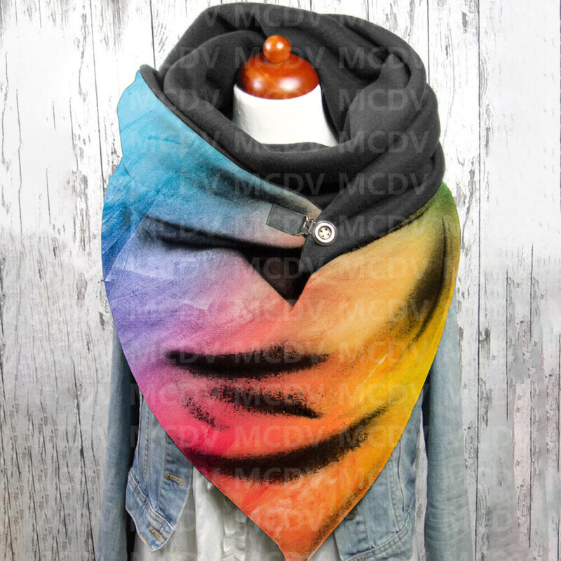 Bufanda informal con estampado 3D de arcoíris degradado para mujer, chal cálido y cómodo, 01