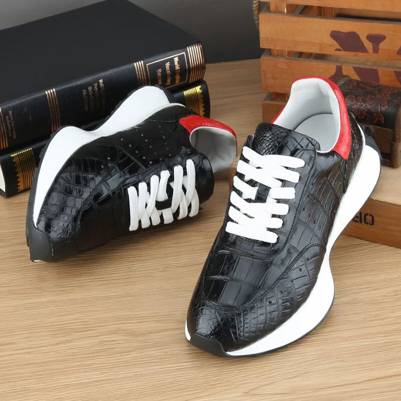 Nuove scarpe Casual da uomo sportive per la pancia in vera pelle di coccodrillo Versatile alla moda con allacciatura in pelle nera resistente da passeggio maschile