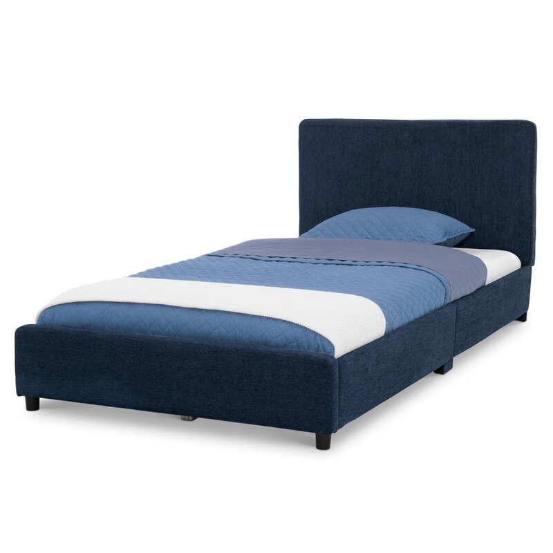 Marco de cama de fácil montaje para niños, cama tapizada de tamaño doble con cabecero, No necesita resorte de caja, soporte de listón de madera Premium