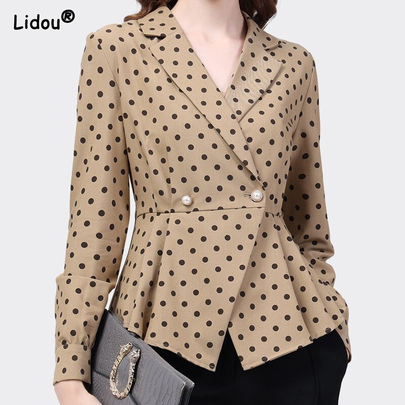 Women's Clothing 2022 Thin Pleated Skinny Spring Summer Blazers Dot Pattern Fashion Temperament Notched Loose Button Office Lady