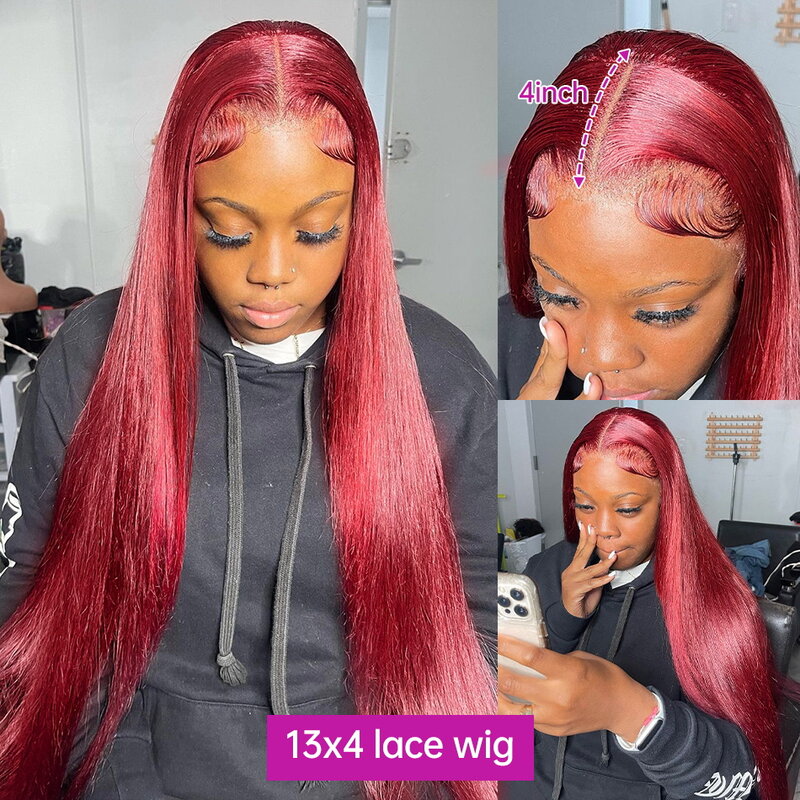 99j Wig rambut manusia renda depan merah anggur Wig Frontal renda lurus tulang 30 inci 13x6 Hd Wig Brazilan renda transparan untuk wanita