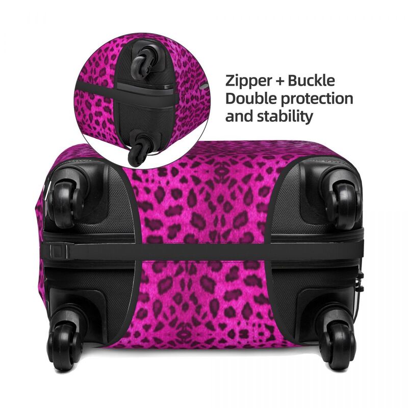 Pelindung koper berpergian motif kulit binatang, penutup pelindung bagasi macan tutul merah muda kustom untuk 18-32 inci