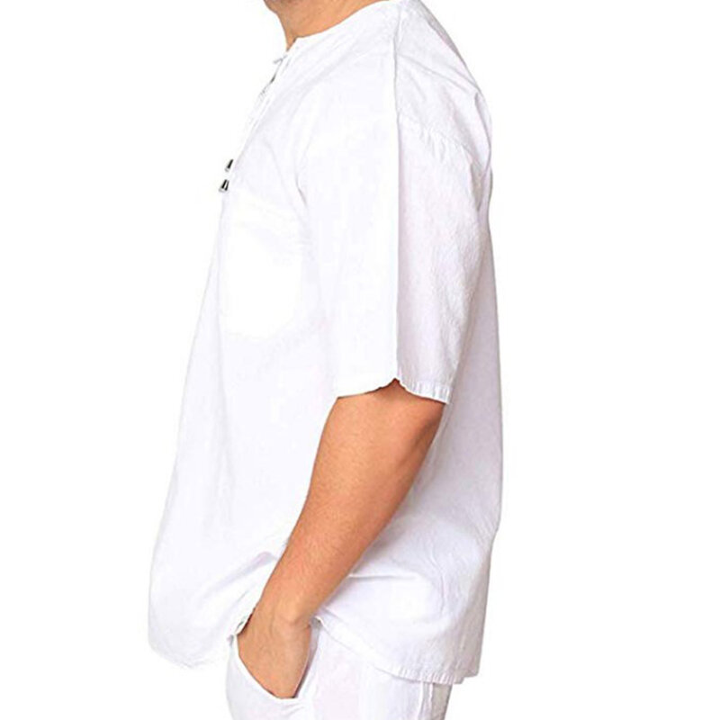 Camiseta de manga corta para hombre, Tops de verano de Color sólido suave, medias de playa, blusa, túnica con cuello en V, transpirable