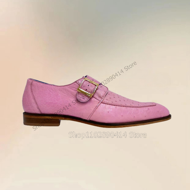 Chaussures à enfiler faites à la main pour hommes, impression d'autruche rose, design de couture, chaussures de luxe pour hommes, décontracté, fête, mode