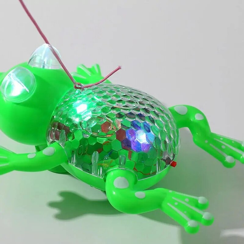 Elektryczny pełzający mały zabawkowe żaby ciągnąć linę pełzający z małymi emisjami lampa w kształcie żaby z muzycznymi elektrycznymi lalkami z kreskówek