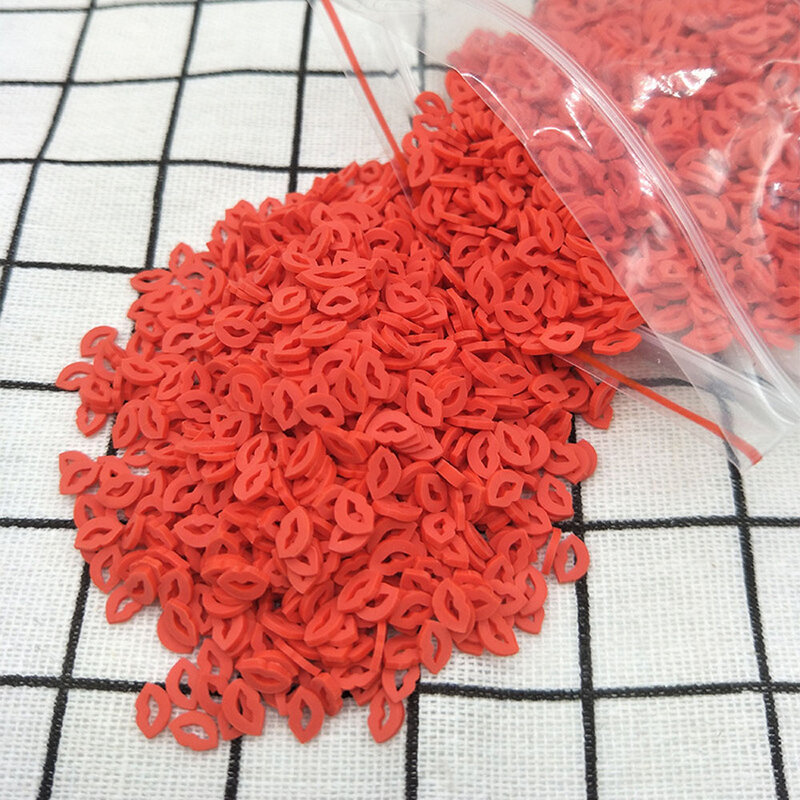 10กรัม/ถุงริมฝีปาก Polymer Clay เล็บ Slime ชิ้นวันวาเลนไทน์สีชมพู/สีแดง5มม.DIY หวานนุ่ม clay Charms ตกแต่งเล็บ