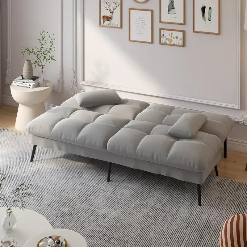 Sofá cama Convertible, mueble de futón de tela de 68 "con respaldo ajustable para sala de estar