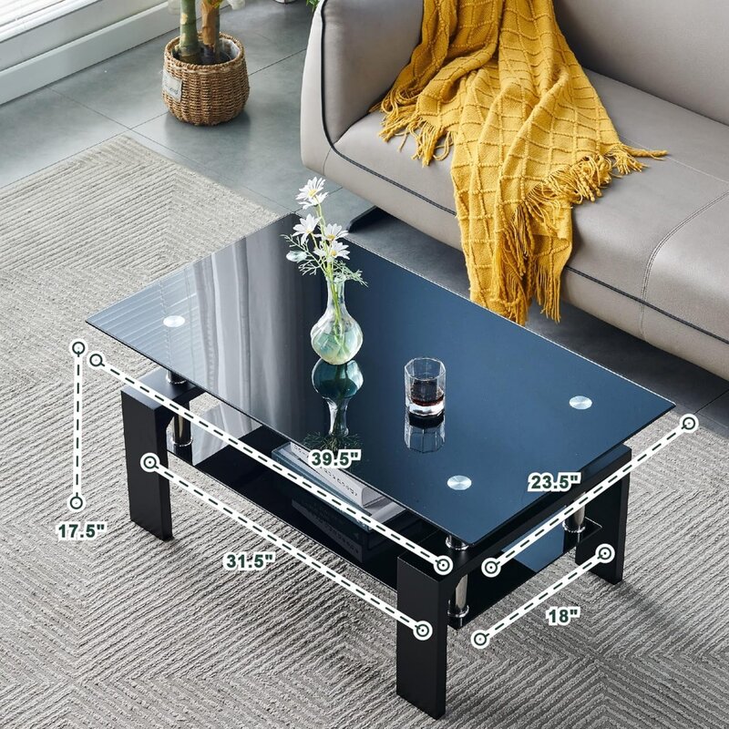 Btrpily Living Room Rectangle Coffee Table, Tea Table Suitable for Waiting Room, Side Coffee Table with Wooden Leg
