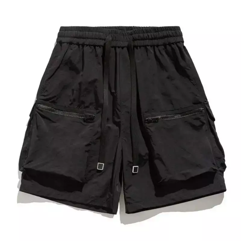 Pantalones cortos Cargo con cremallera para hombre, ropa holgada de algodón, color negro y sólido, 2024