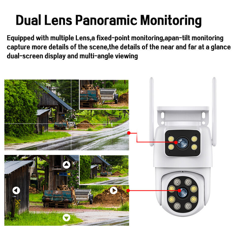 Tuya 4K 8MP Dual Lens PTZ WIFI IP Camera Dual Screen Outdoor Ai Auto Tracking 4MP CCTV telecamera di sorveglianza di sicurezza Audio a 2 vie