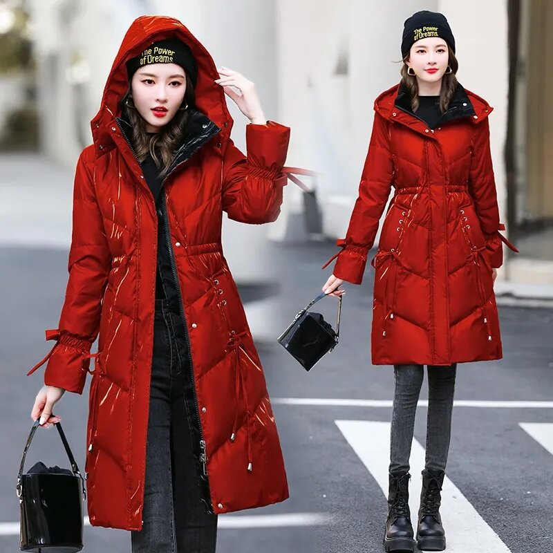 Bright Down  Temperament In The Long 2023 Winter New Fashion  And American Style Loose Slim Warm White Duck Down .